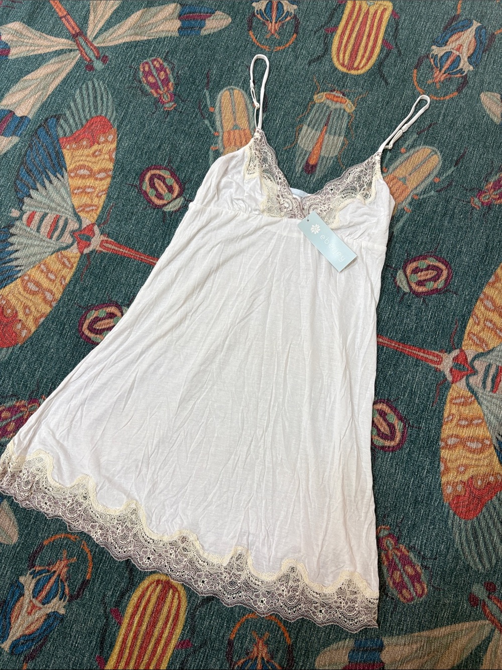 Stunning NWT Eberjey Dream Chemise in white w cream/plum lace S